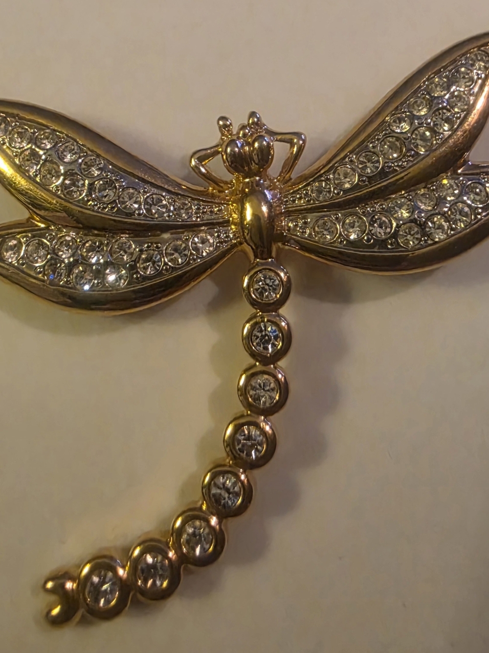 Vintage Gold-Tone Dragonfly Crystal Brooch